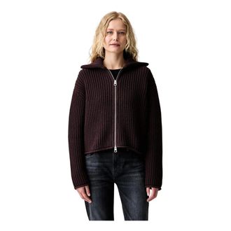 Marc O'Polo Ritssluiting Ribgebreid Vest - Dames - Truien - Bruin - Maat: S Katoen
