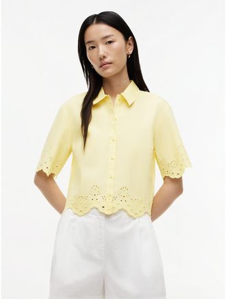 Tommy Hilfiger Womens Embroidered Eyelet Poplin Shirt - Citronella - XL