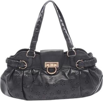 Ferragamo Pre-owned Handbags, female, Black, Size: ONE SIZE Pre-owned Gancini Leather Tote Bag