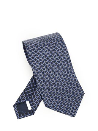 Ferragamo Silk Tie With Gancini And Hearts Print Ties And Bow Ties Blu-Uomo
