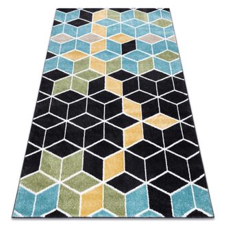 RugsX Rugsx - Alfombra Poli 9139a Cubo 3d Negro / Azul Black 120x170 Cm