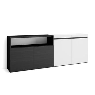Skraut Home Aparadores Para Sal&oacute;n, Gran Capacidad De Almacenaje, 200x75x35cm, 4 Puertas, Armario, Zapatero, Estilo Moderno, Blanco Y Negro - Skraut Home