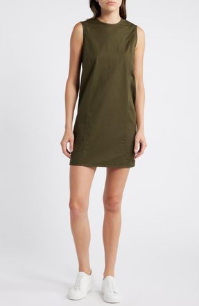 Theory Crewneck Sleeveless Stretch Cotton Minidress in Dark Olive at Nordstrom Rack, Size 14