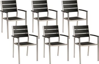 Beliani Conjunto De 6 Sillas De Jard&iacute;n De Metal Respaldo L&aacute;minas Negro Y Plateado Vernio
