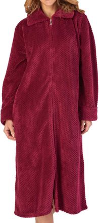 Slenderella Ladies Womens Womens Soft Pink Waffle Fleece Collared Zip Up Bath Robe Dressing Gown House Coat Size Small 10 12