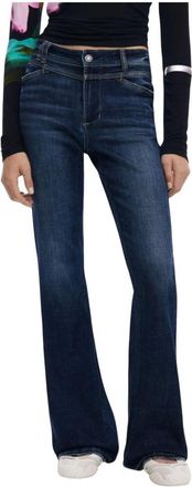 Desigual Jeans, Dames, Blauw, L, Katoen, Blauwe Rits en Knoop Dames Jeans