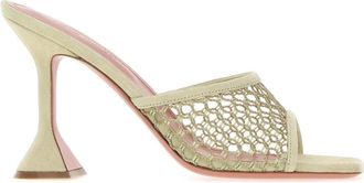 Amina Muaddi Lupita Net Slipper 95 - female - Amina Muaddi - Heeled Mules - Green - 7 UK - Shoes