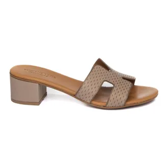 Vincent Vega Vincent Vega, Schoenen, Dames, Beige, 40 EU, Leer, P406 Heeled Mules