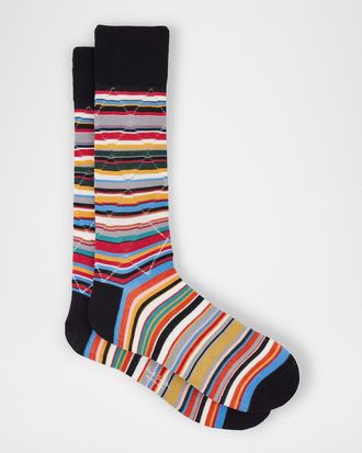 Paul Smith Mens Openwork Stripe Argyle-Overlay Crew Socks