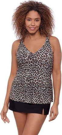 Aqua Green V-Neck Ladder Trim Racerback Full Coverage Tankini Swimsuit Top in Desert Leopard at Nordstrom, Size X-Large