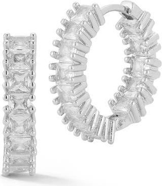 Glaze Jewelry Cubic Zirconia Pav&eacute; Pront Set Hoop Earrings in Silver at Nordstrom Rack