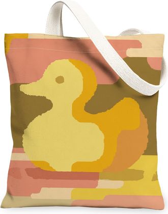 Generic Vintage Duck Canvas Tote Bags, Artistic Animal Pattern Reusable Grocery Bags, Lightweight Washable Shoulder Strap Canvas Fo, Yellow, 13x15 Inch