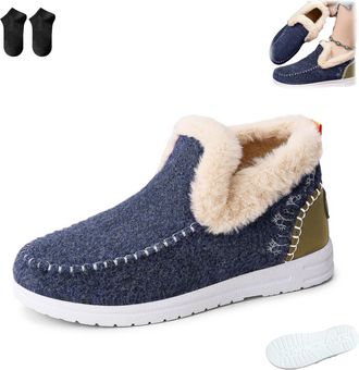 Generic Cozy Fleece Slip-On Boots,Womens Winter Warm Plush Lined Non-Slip Flat Shoes,Indoor Outdoor Casual Fluffy Loafer Boot (Blue, Adult, Adult, Women, 6.5,