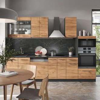 Vicco Mueble De Cocina Fame-line, Oro Power Roble/antracita, 300 Cm Con Armario Alto, Et Antracita