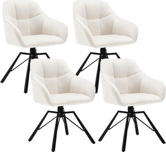 Woltu 4x Silla De Comedor Decorativas Tapizadas En Terciopelo Transpirable Con Respaldo Ergon&oacute;mico Reposabrazos Y Patas De Metal 58x54x82 Cm Crema B - Woltu
