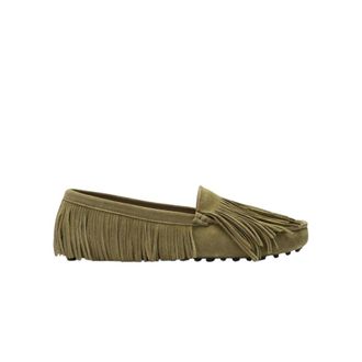 Scarosso Loafers, male, Green, Size: 14 US Green Suede Driving Shoes with Fringing
