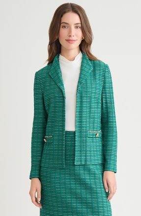 Ming Wang Heritage Chain Trim Ottoman Knit Jacket in Everest/black/ivory at Nordstrom, Size X-Large