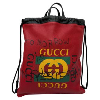 Gucci Gucci Web-logo geprinte rugzak met trekkoord in rode leer