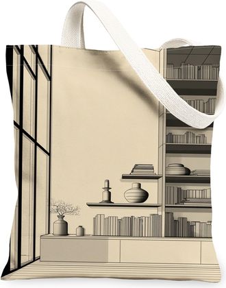 Generic Minimalistic Home Decor Canvas Tote Bags, Modern Interior Design Lightweight Washable Grocery Bags for Shopping Travel Beac, Beige, 13x15 Inch