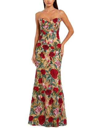 Mac Duggal Floral Embroidered Off The Shoulder Gown
