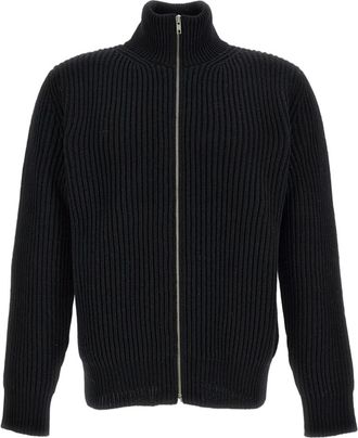 Maison Margiela Rib-Knit Wool Blend Sweater With Two-Way Zip Closure