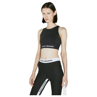 Paco Rabanne Sleeveless Tops, female, Black, XS, Ribbed Logo Cropped Tank Top
