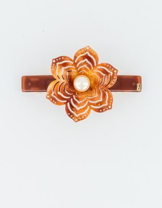 Alexandre de Paris Aphrodite Floral and Pearl Acetate Barette in Brown at Nordstrom
