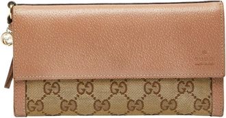 Gucci Beige Pink Canvas Leather Long Wallet (Bi-Fold) (Pre-Owned)
