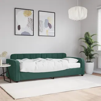 vidaXL Sof&aacute; Cama Con Colch&oacute;n Terciopelo Verde Oscuro 80x200 Cm Vidaxl