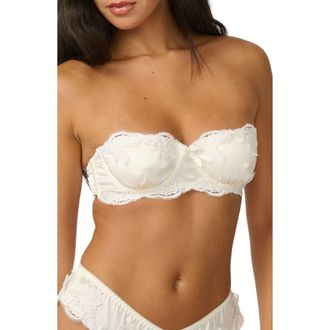 Kat The Label Cinderella Lace Trim Underwire Strapless Satin Bra in Antique at Nordstrom, Size Xx-Small