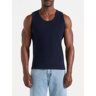 Mani&egrave;re De Voir Justin Ribbed Cotton Vest in Navy at Nordstrom, Size X-Large