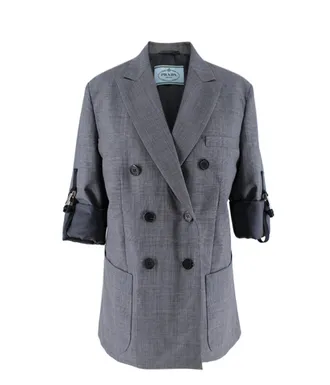 Prada Grey wool Prince of Wales checked blazer Size XS