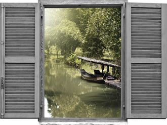 Queence Wandtattoo »Asiatischer Dschungel mi« Wandsticker, Wandbild, selbstklebend, 3D, Fenster