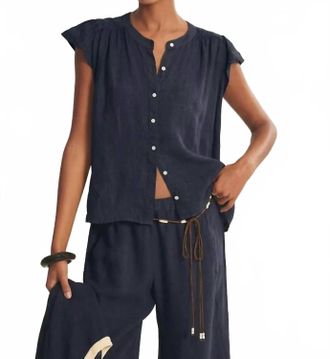 Velvet Janey Button Up Top In Shadow