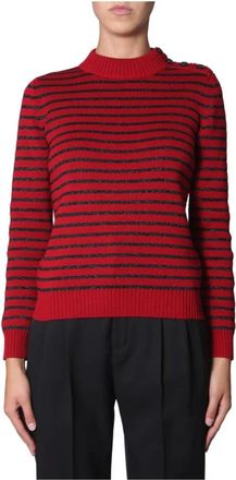 Saint Laurent Truien & Vesten, Dames, Rood, M, Katoen, Ronde hals knitwear