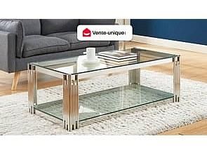 Vente-Unique Tavolino in Vetro temperato e Acciaio inossidabile Cromato - NOMELANO di Pascal MORABITO