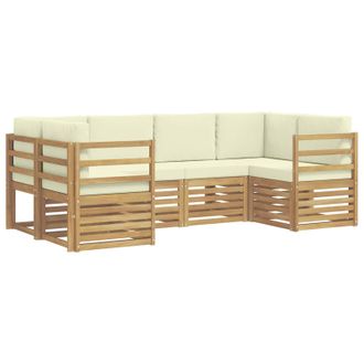 vidaXL Conjunto De Sof&aacute; Seccional 6 Pcs Blanco Y Crema Poli&eacute;ster Vidaxl