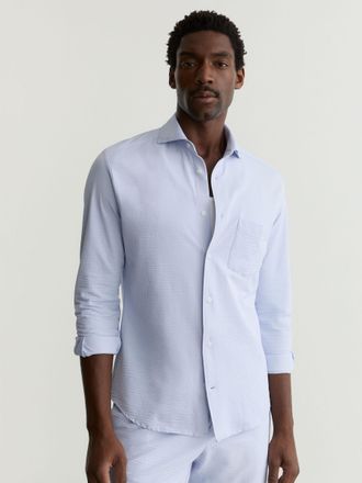 Reiss Soft Blue Seersucker Cutaway-collar Shirt Regular-fit, Xxl