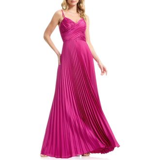 Dress The Population Pleated Satin Gown in Bright Fuchsia at Nordstrom, Size Xx-Small