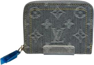 Louis Vuitton Pre-owned Wallets, male, Gray, Size: ONE SIZE Pre-owned Denim Round Wallet