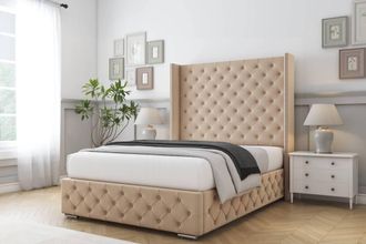 Comfort Beds Emily Plush Bed Frame With Mattress-50 Upholstered Wingback in Stone | Size: Single