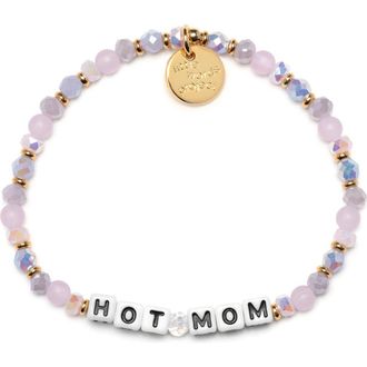 Little Words Project Hot Mom Beaded Stretch Bracelet in White at Nordstrom, Size Small