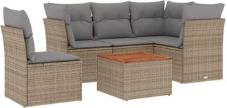 vidaXL Juego De Sof&aacute;s Jard&iacute;n Con Cojines Beige Mezcla 6 Pzas Rat&aacute;n Pe Vidaxl