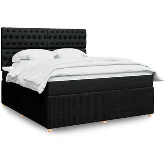 vidaXL Cama Box Spring Con Colch&oacute;n Tela Negro 180x200 Cm