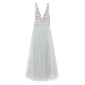 Costarellos Embellished V-neck Tulle Maxi Dress