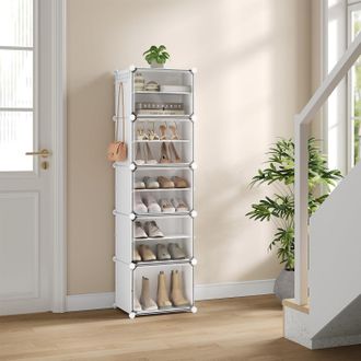 Woltu Woltu Zapatero Compacto, 2x5 Compartimentos (capacidad Para 20 Pares), Blanco+transparente
