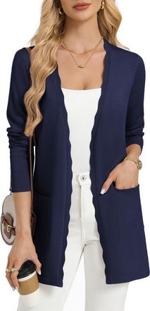 Grace Karin Womens Long Cardigans, Spring Summer Lightweight Knit Bolero, Open Front V Neck Cardigan Blazer with Pockets Navy Blue XXL