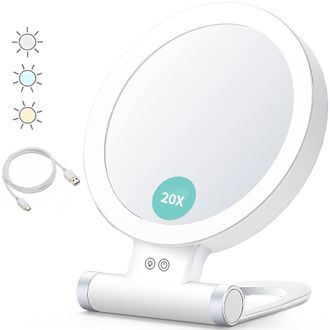 OEM Lupa Iluminada, 20x/1x, Doble Cara, Espejo De Maquillaje Port&aacute;til, Iluminaci&oacute;n De 3 Colores, Pantalla T&aacute;ctil Con Intensidad Ajustable