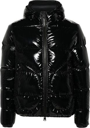 Herno Puffy Black Coat With High Collar And Glossy Finish