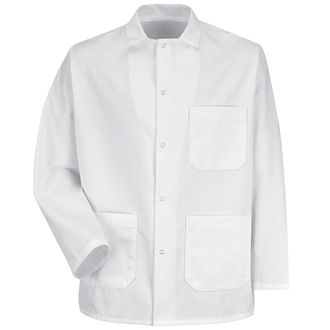 Red Kap Mens No Fuss Gripper Front Short Butcher Coat, White, XXXXL